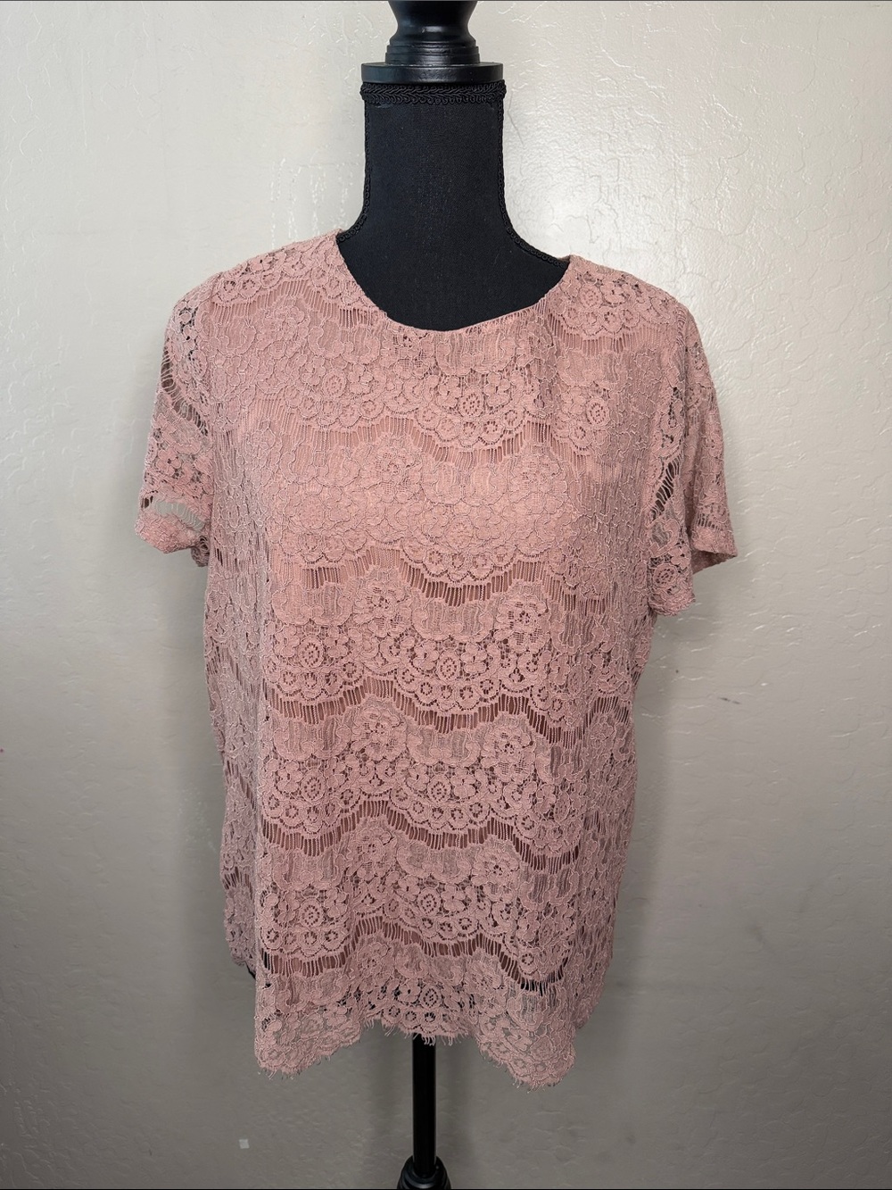 Dusty Rose Lace Short Sleeve Blouse